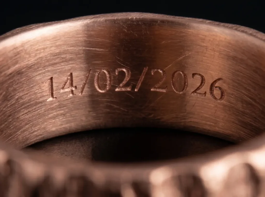 Grabado interior personalizado en argolla de matrimonio artesanal – Eliana Soto Joyería Colombia